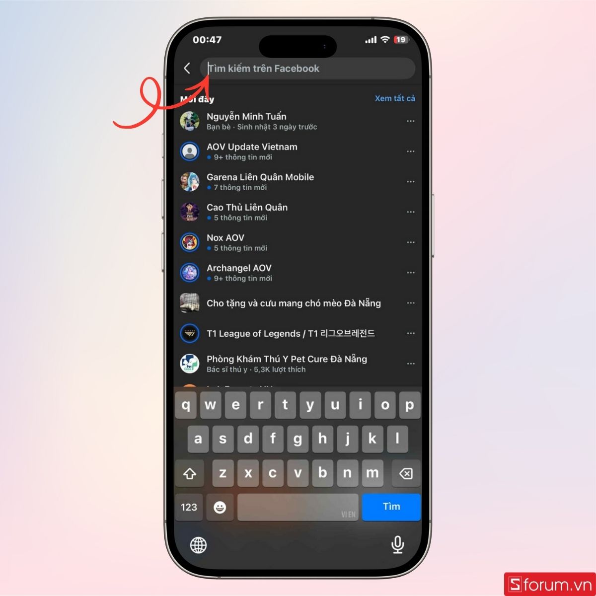 Tìm kiếm một người bạn trên FaceBook