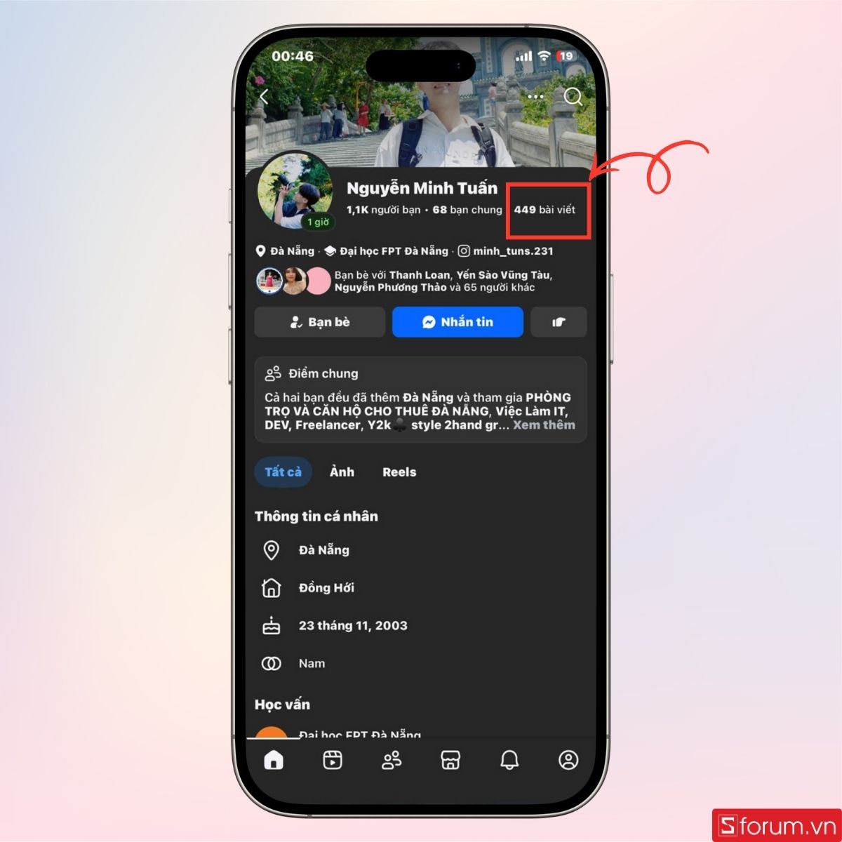 Xem số bài viết trên trang cá nhân của bạn bè