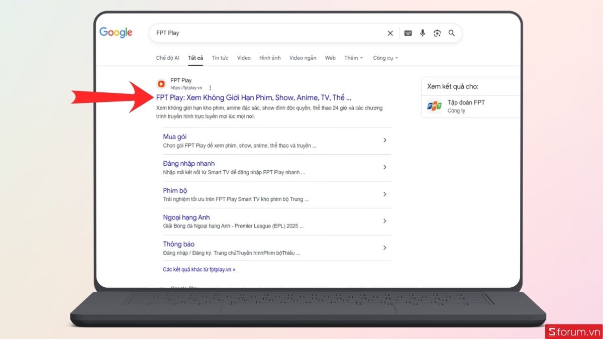 Tìm và truy cập vào trang web FPT Play
