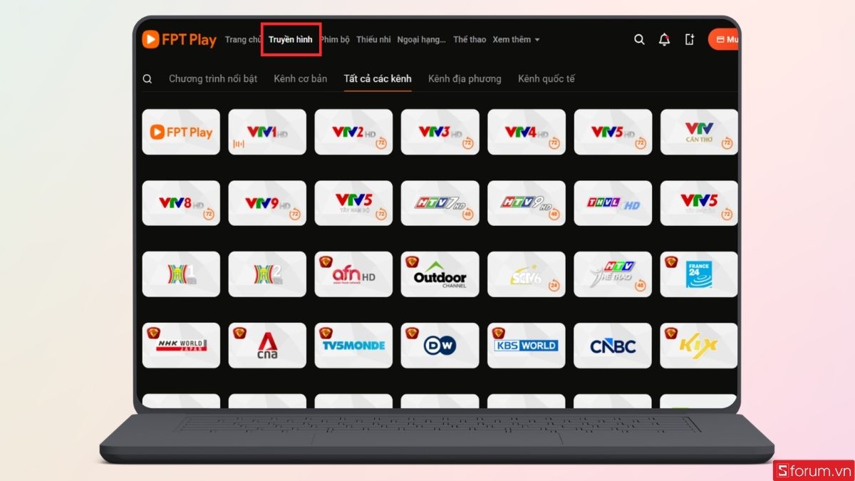 Truy cập vào mục Truyền hình để chọn kênh VTV để xem bóng