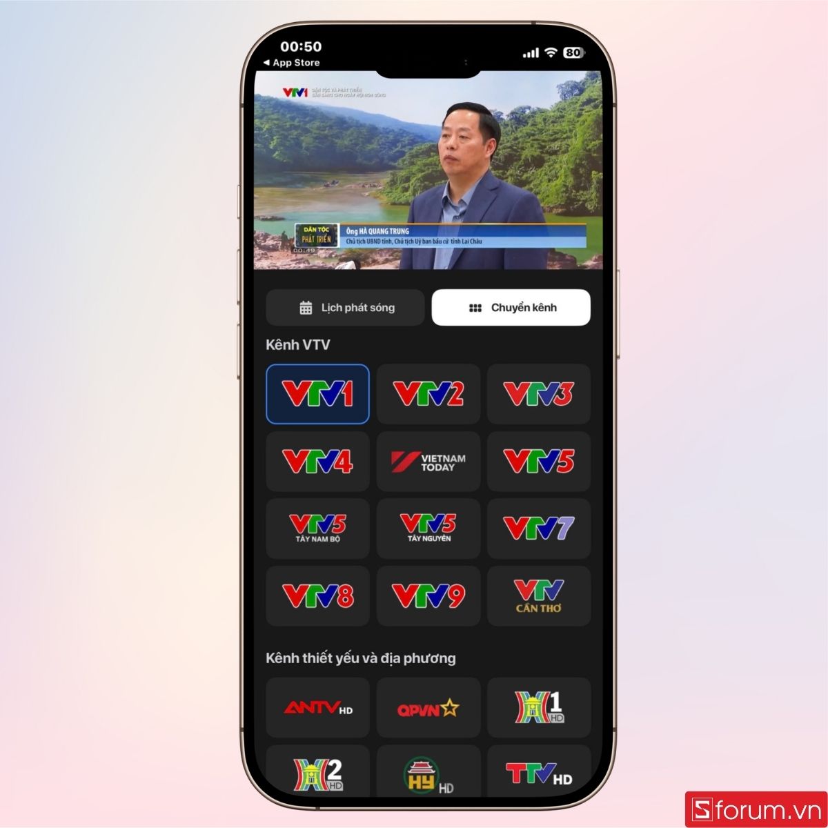 Danh sách các kênh VTV sẽ được hiển thị như hình