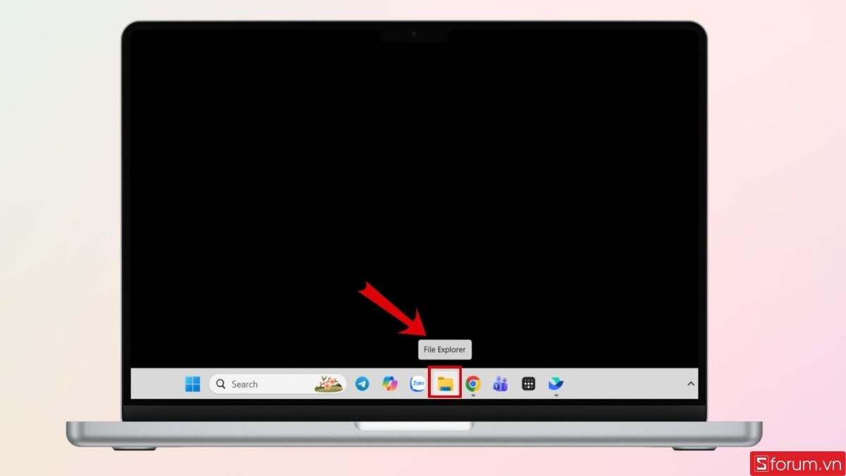Mở File Explorer trên Taskbar của laptop