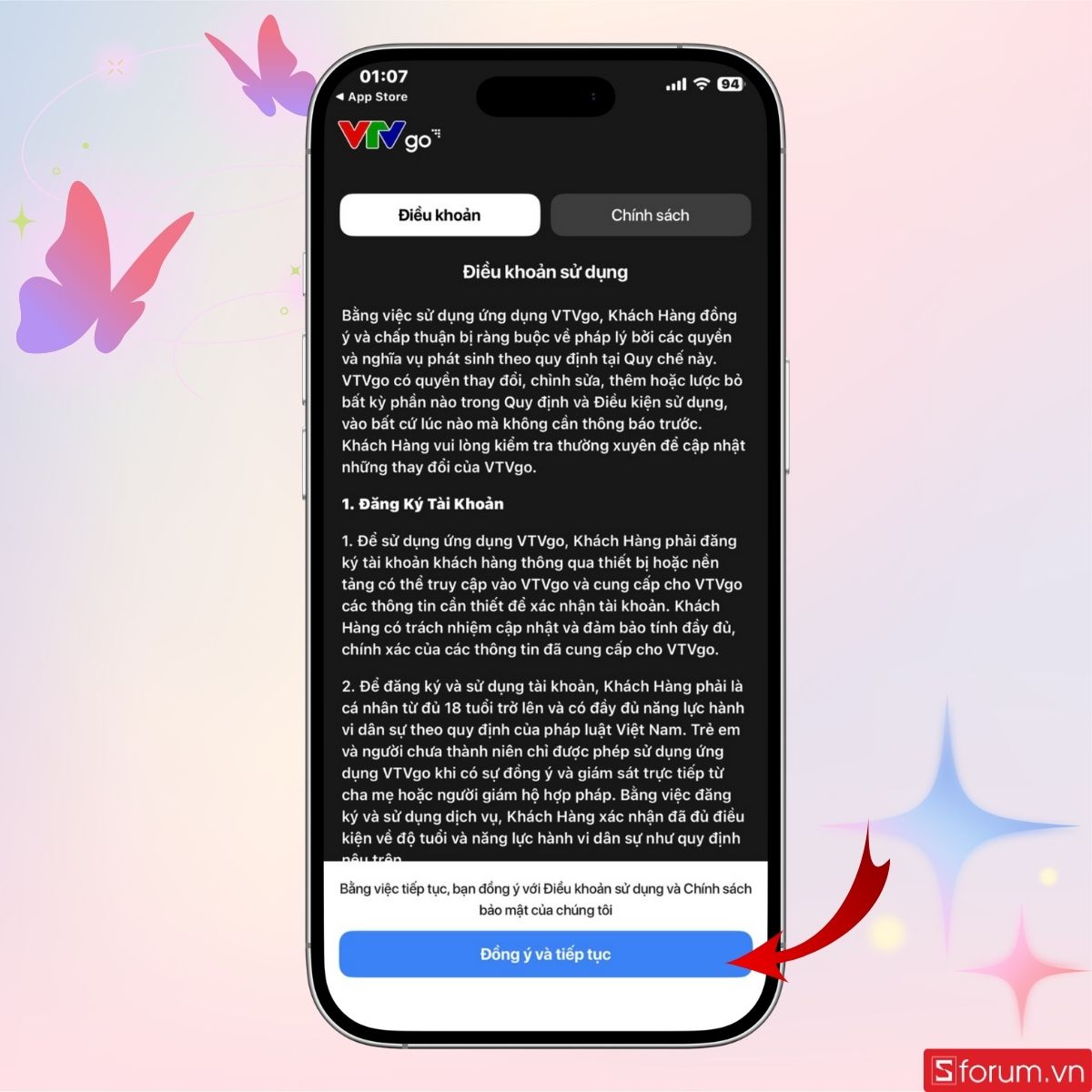 Đồng ý điều khoản sử dụng liên quan