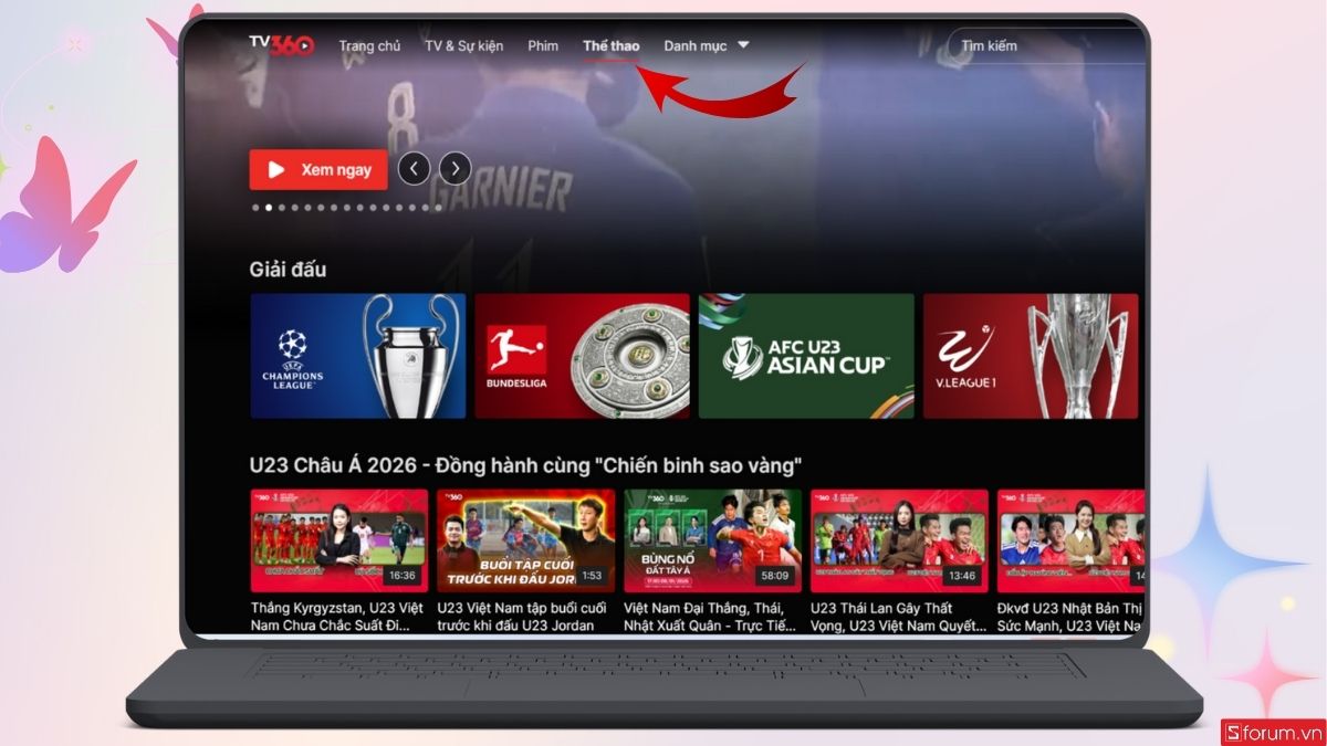 Trên giao diện chính, nhấn vào mục Thể thao