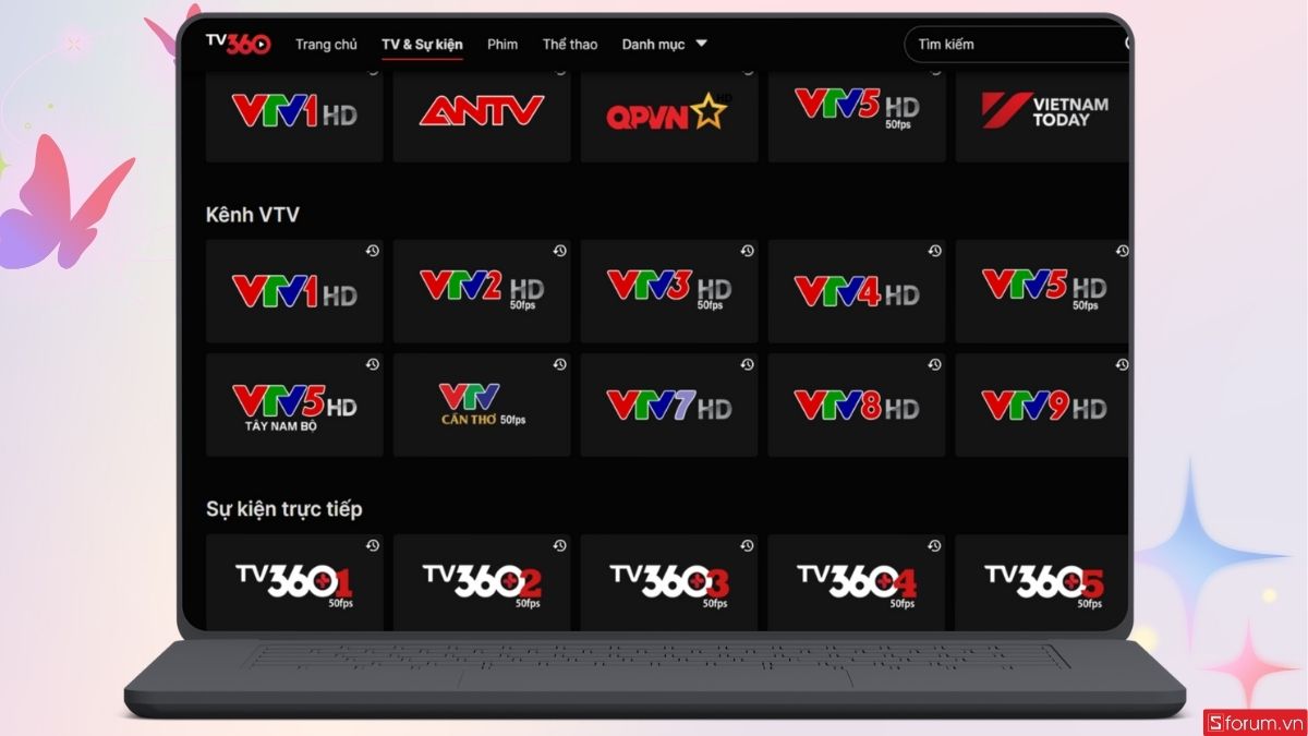 Vào mục TV & Sự kiện để tìm kênh phát trực tiếp