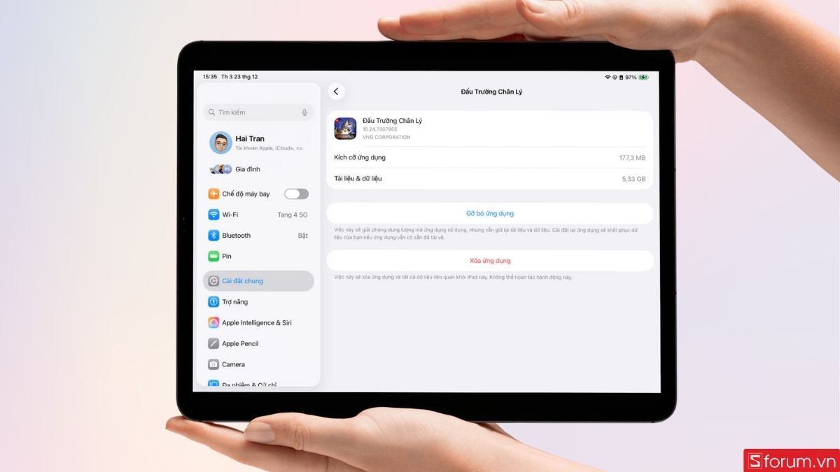 Cham vào một ứng dụng để xem thông tin dung lượng chi tiết