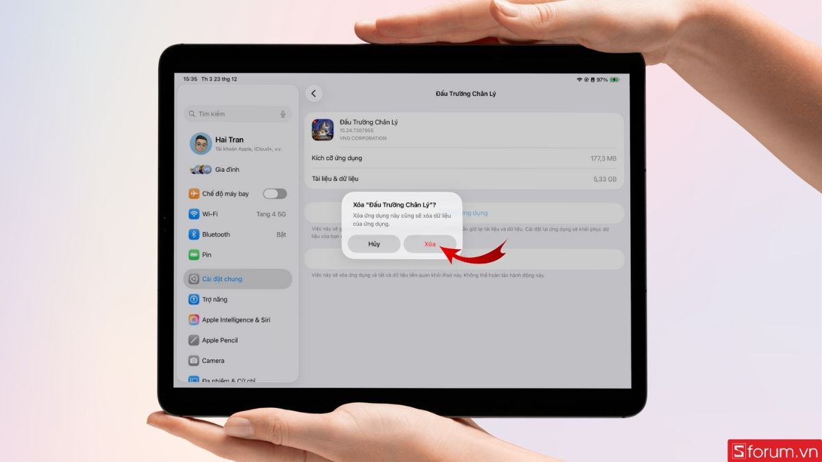 Tiếp tục nhấn xóa để hoàn tất