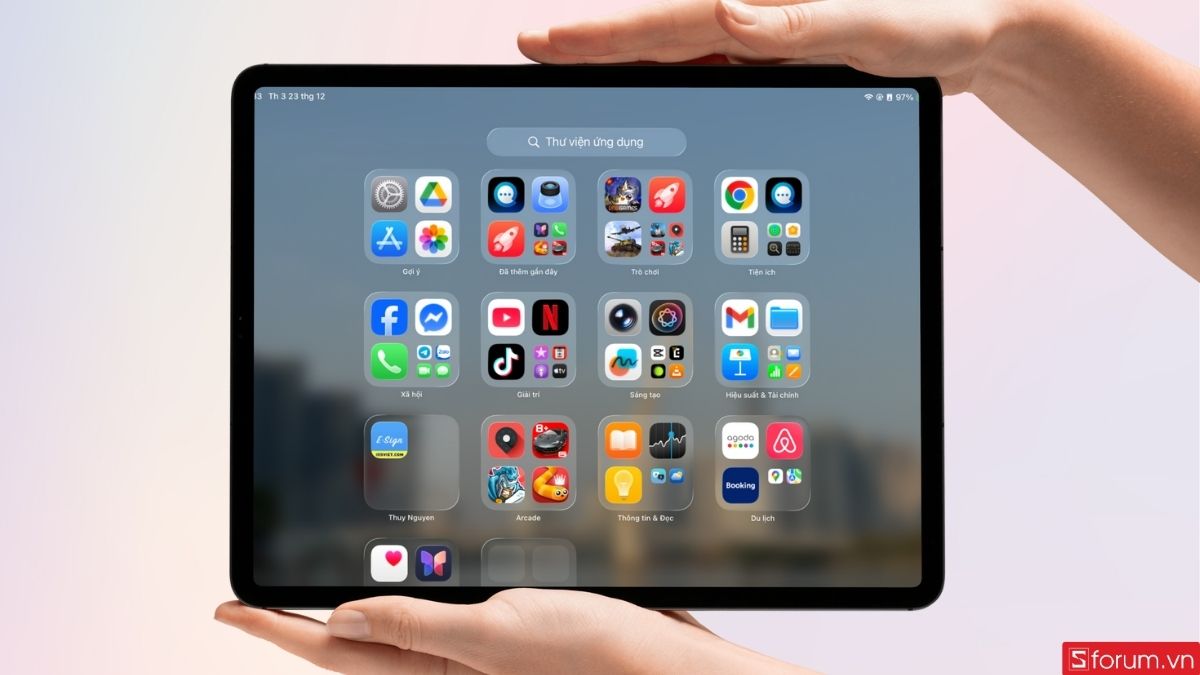 Lướt sang trái liên tục để vào mục Thư viện ứng dụng