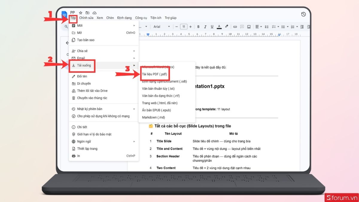 Nhấn mục tải xuống và tải văn bản thành file PDF