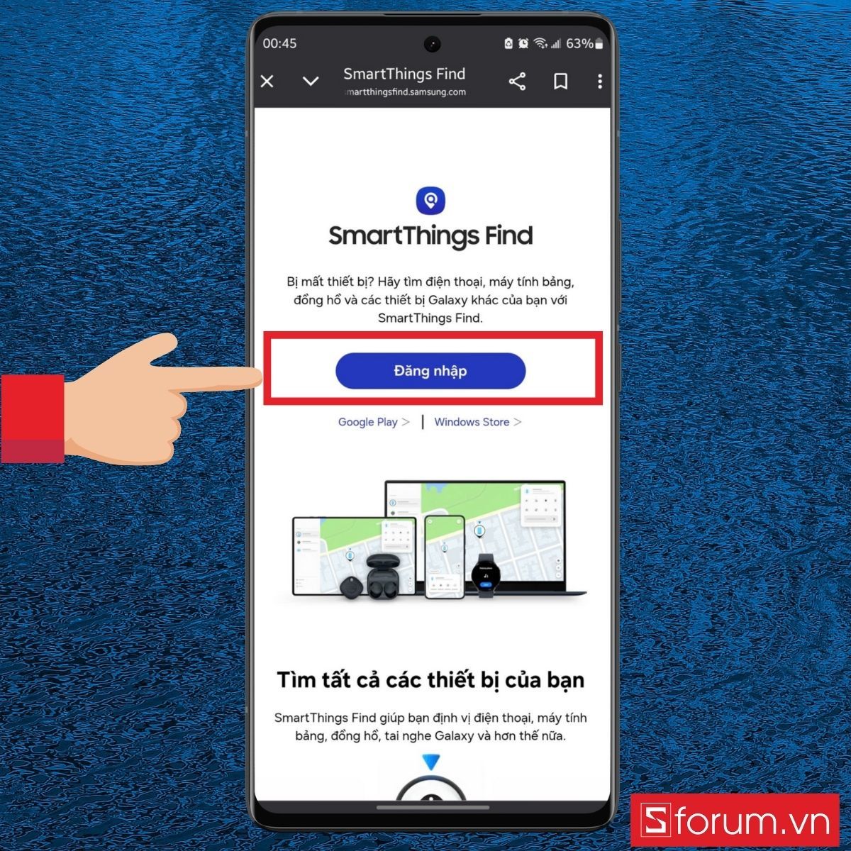 Truy cập web Find My Mobile trên điện thoại