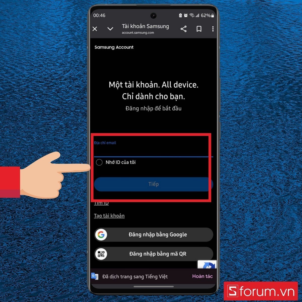 Đăng nhập tài khoản Samsung của bạn