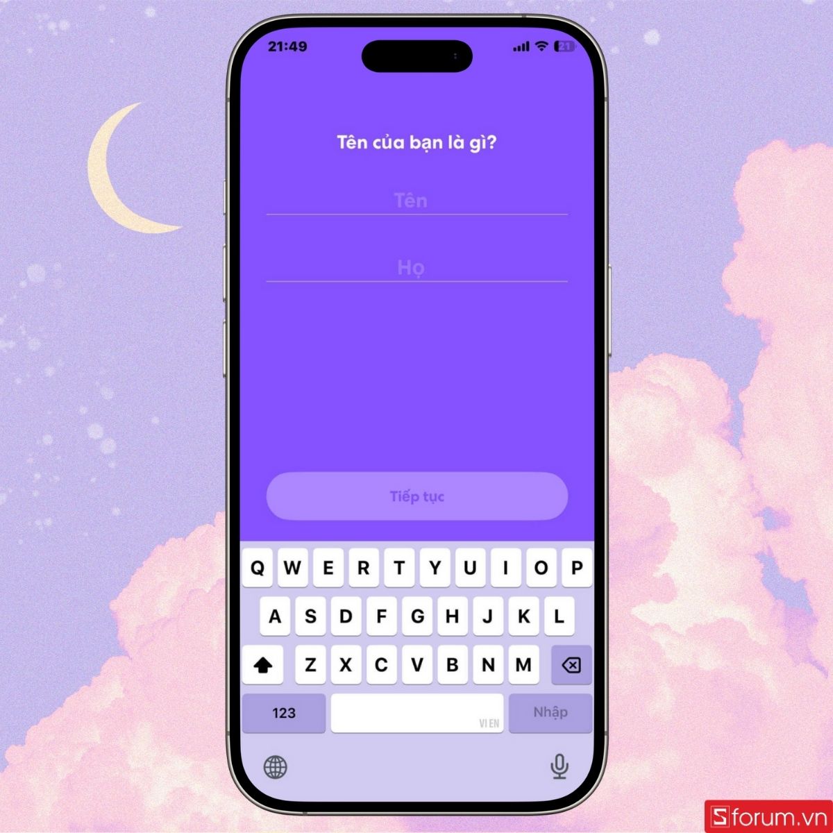 Đặt tên của bạn trên ứng dụng