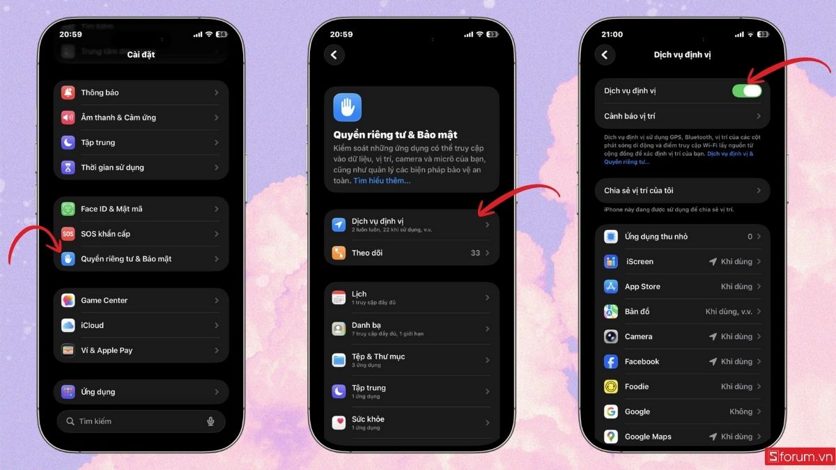 Bật định vị trên iPhone