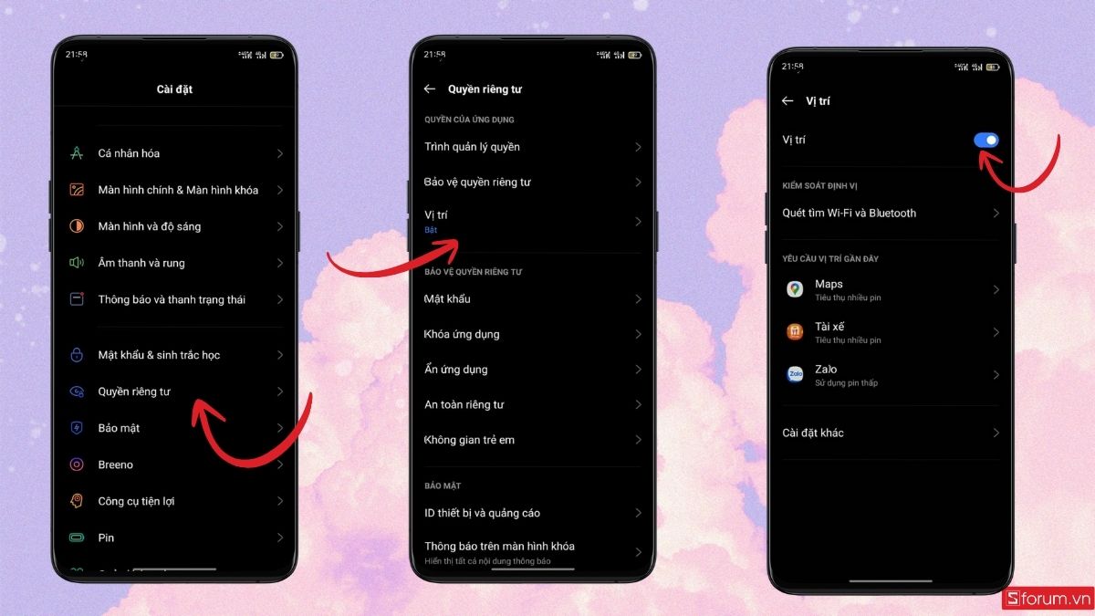 Bật định vị trên Oppo