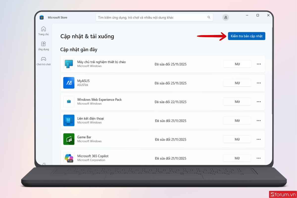 Nhấn vào Kiểm tra bản cập nhật
