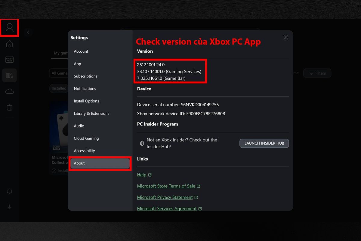 Check version app ở đây