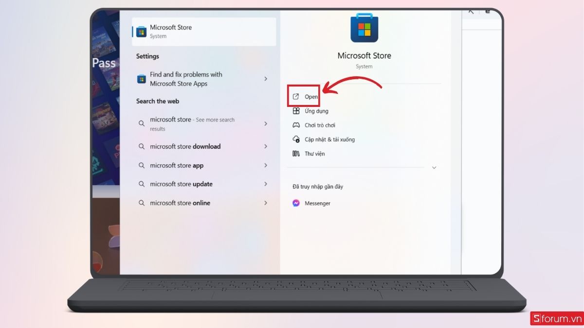 Mở ứng dụng Microsoft Store trên máy tính của bạn