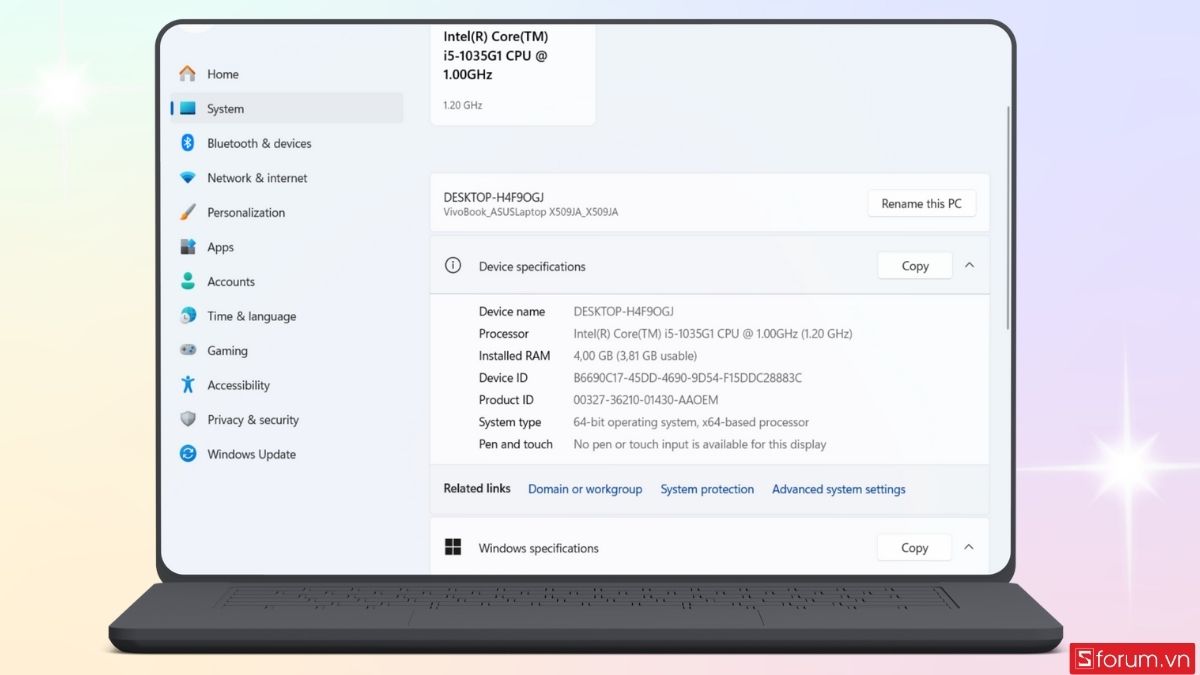 Xem thông tin cấu hình trên cửa sổ Properties