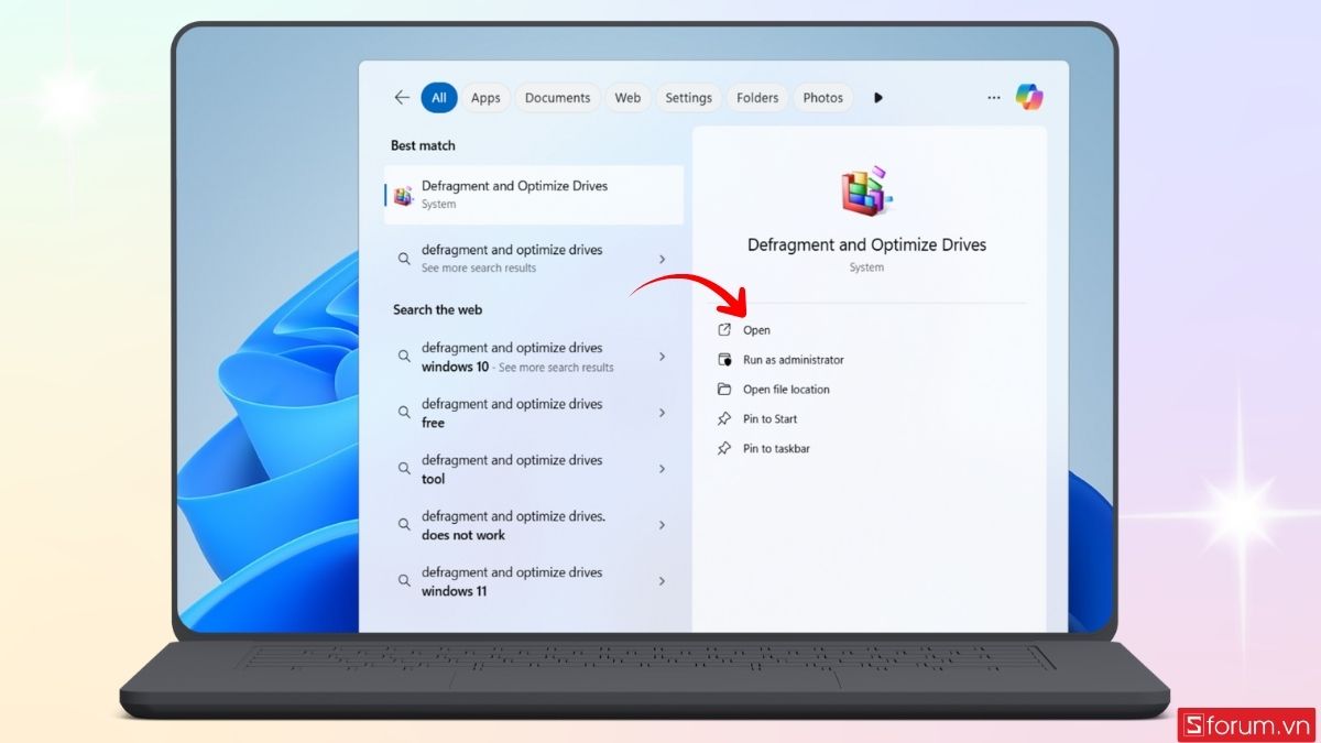 Mở phần mềm Defragment and Optimize Drives