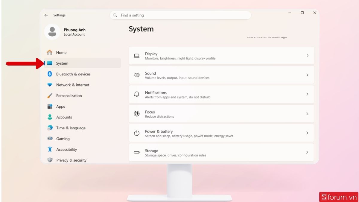 Nhấn chọn mục System