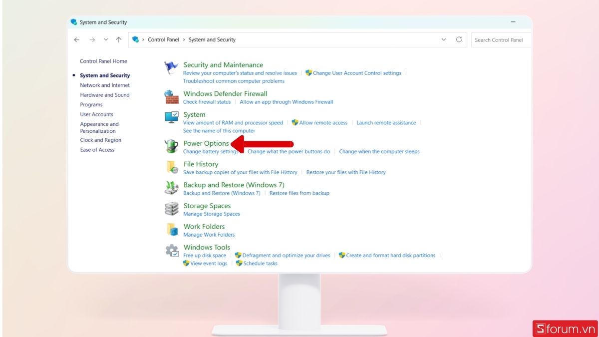 Tiếp tục mở Power Options