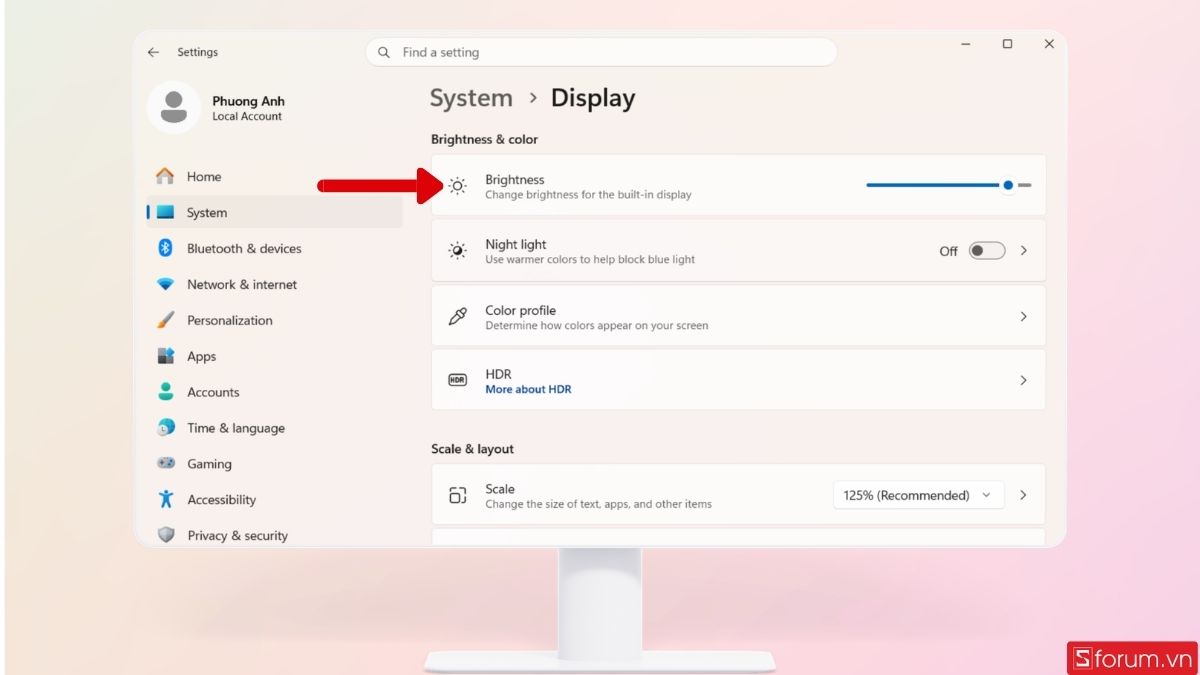Điều chỉnh ánh sáng tại mục Brightness