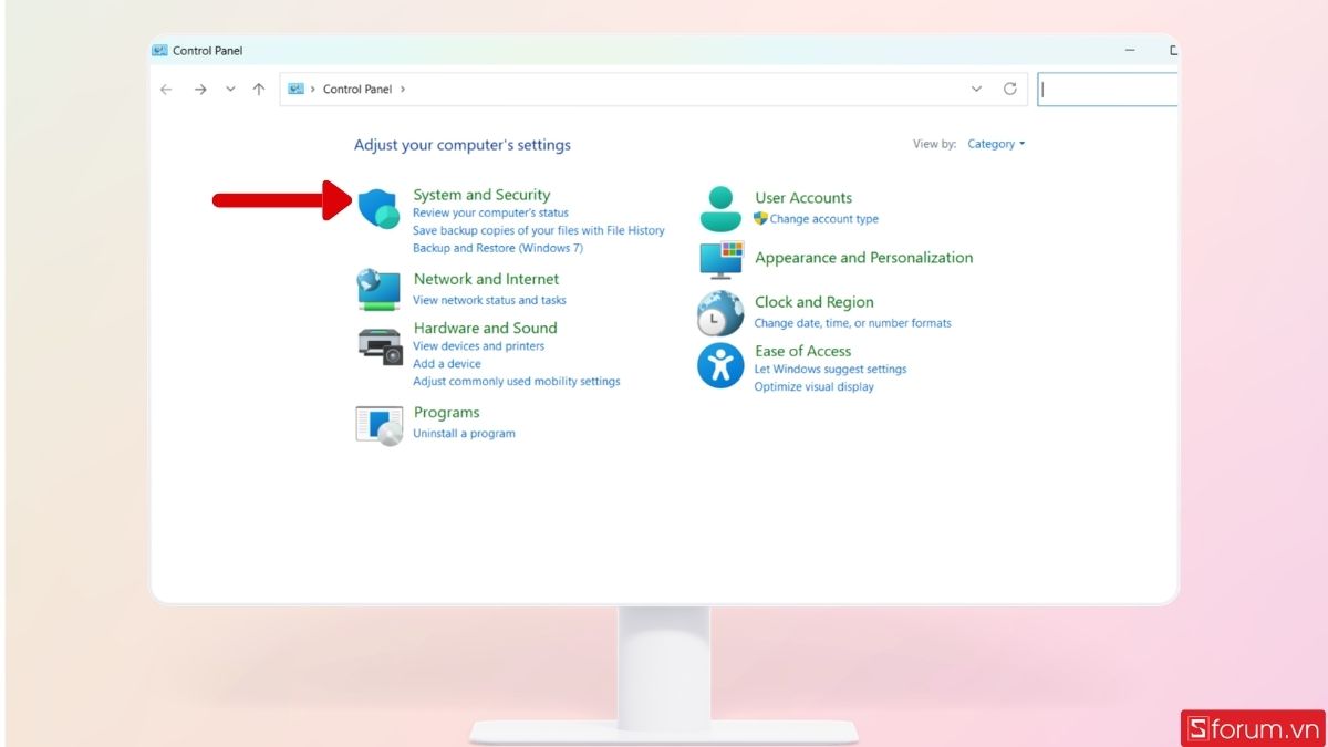 Mở System and Security