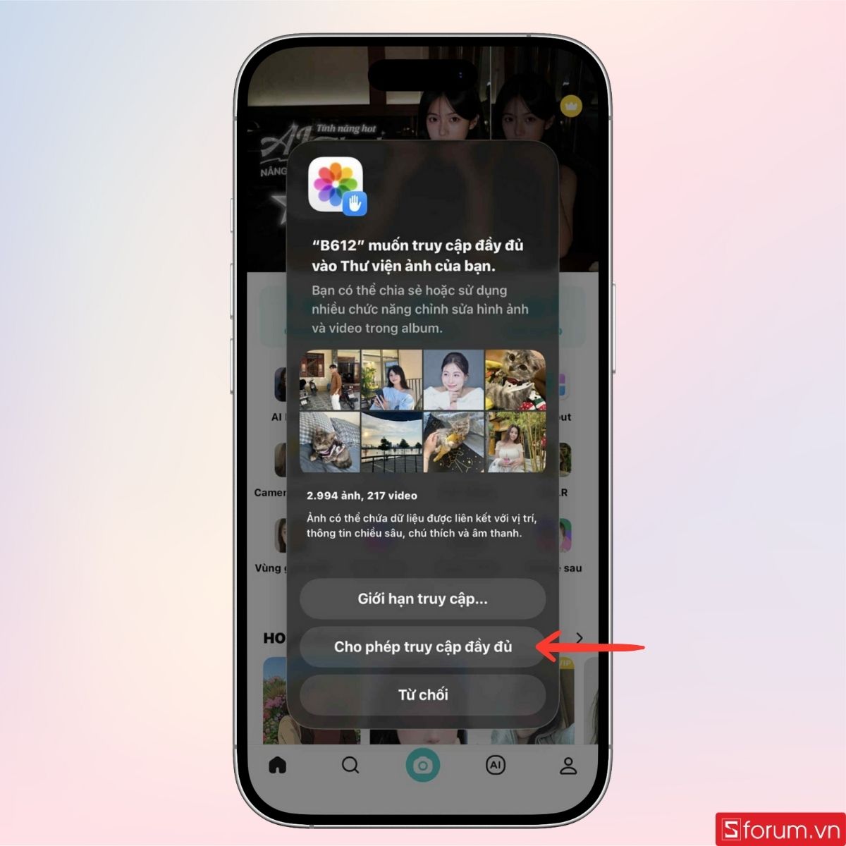 Cho phép ứng dụng truy cập thư viện ảnh