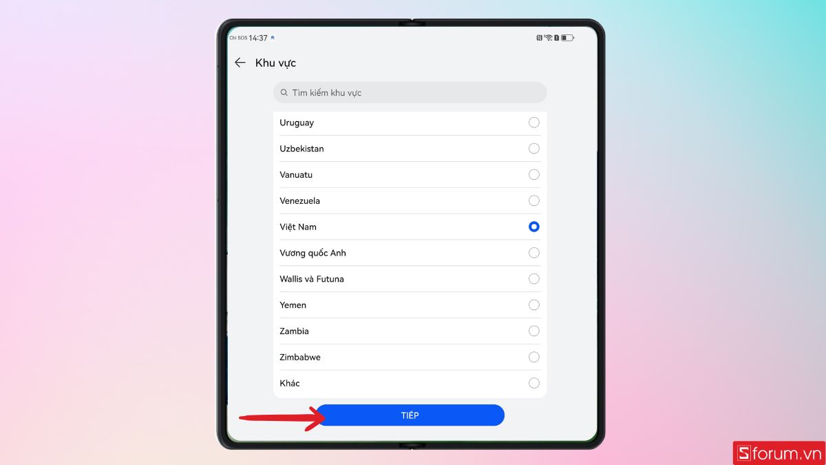 Chọn khu vực trong ứng dụng AI Life