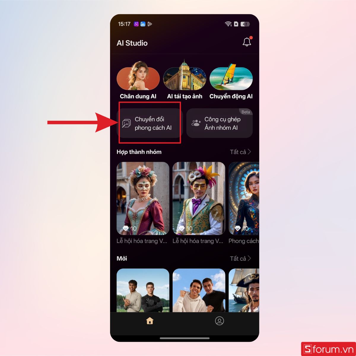 Nhấn chọn mục chuyển đổi phong cách AI