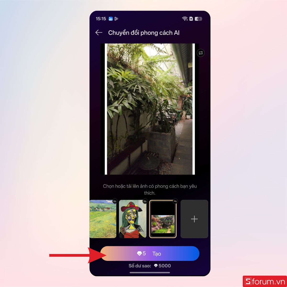 Nhấn nút Tạo để bắt đầu chuyển đổi phong cách AI