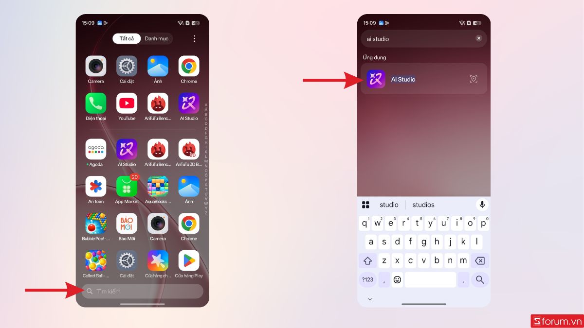 Mở công cụ AI Studio trên giao diện chính