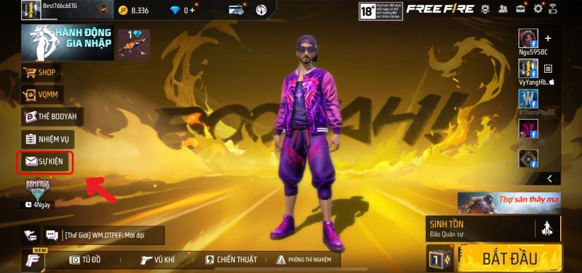 Vào mục Sự kiện trong game