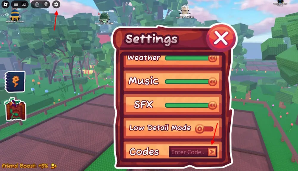 Hướng dẫn nhập code Garden Horizons