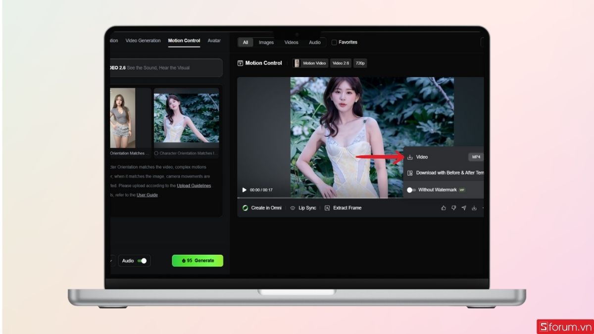 Tải video đã tạo ở đây
