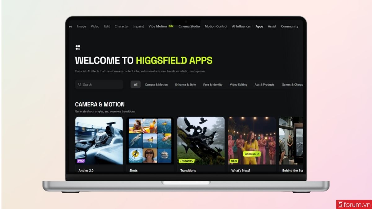 Truy cập trang web Higgsfield