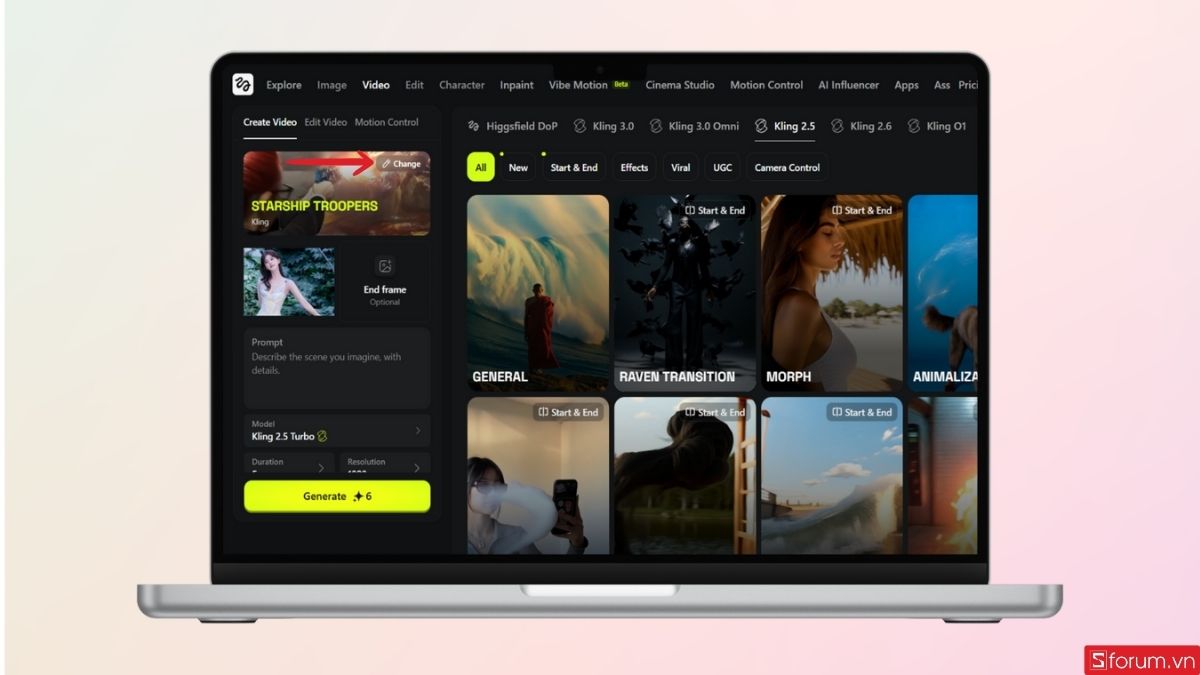 Nhấn vào mục Change để chọn mẫu