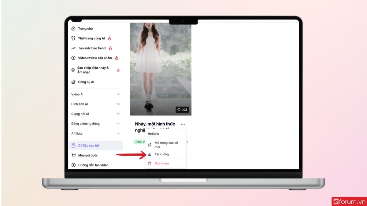 Tải video sau khi đã tạo