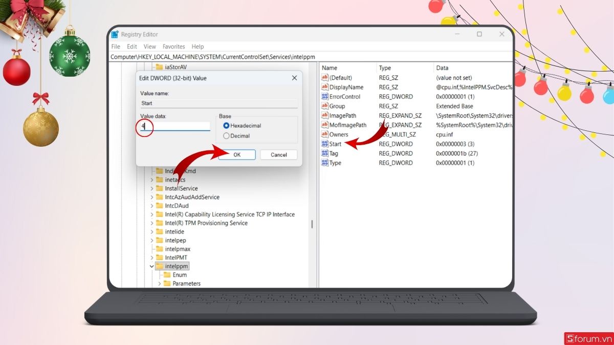 Vô hiệu hóa dịch vụ intelppm từ Registry bước 2