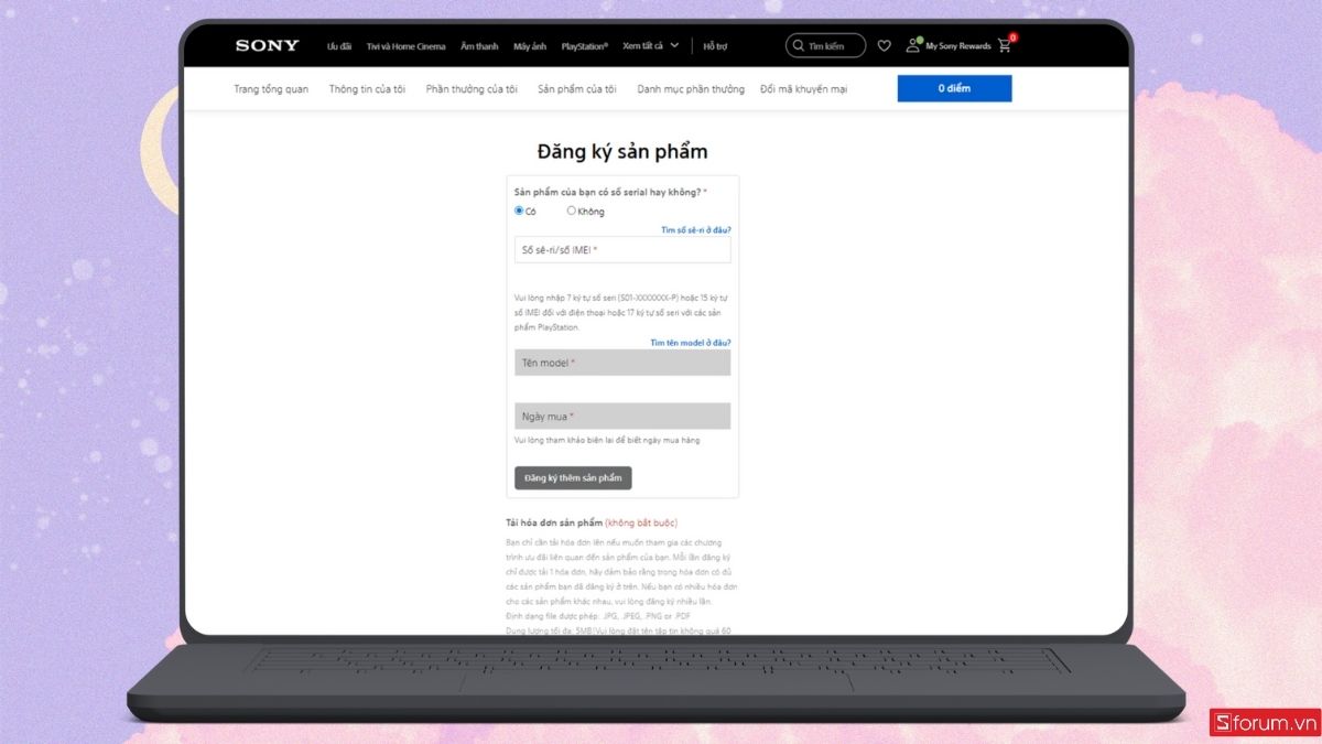 Điền thông tin đăng ký sản phẩm