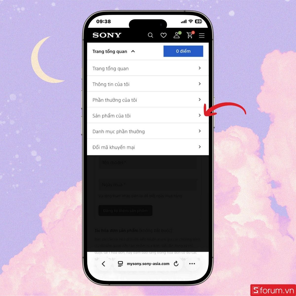 Nhấn vào mục Sản phẩm của tôi