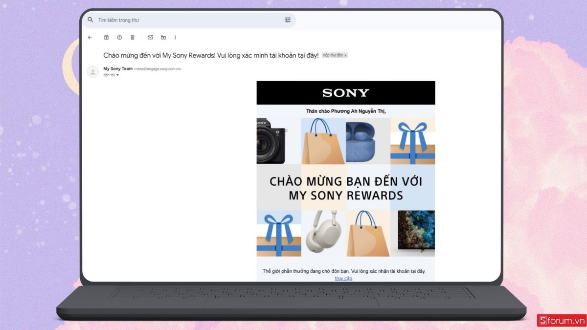 Kiểm tra email để check xác minh