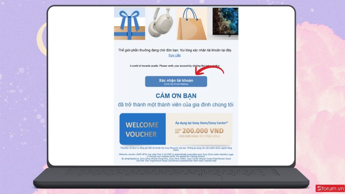 Nhấn xác nhận tài khoản trong email