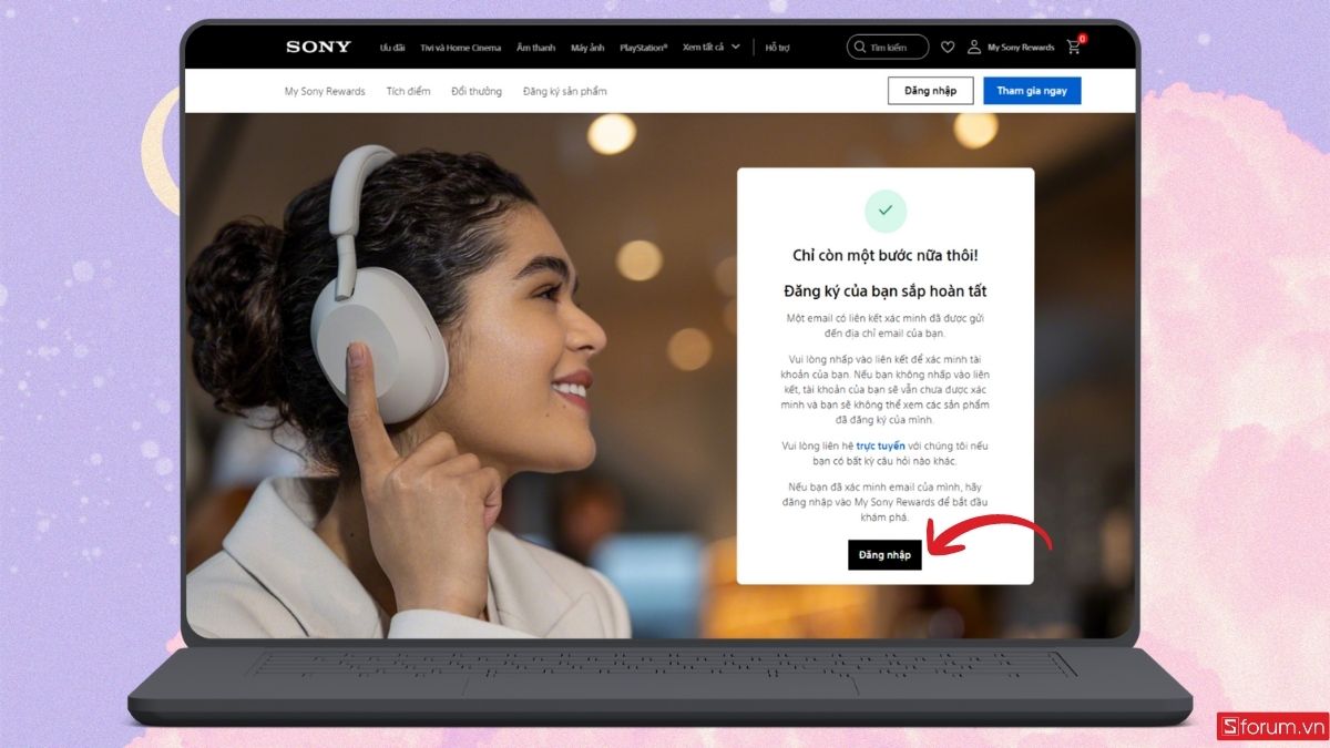 Nhấn vào Đăng nhập để truy cập tài khoản My Sony