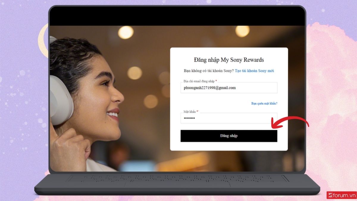 Nhập thông tin đăng nhập My Sony