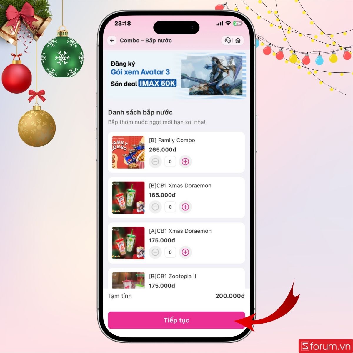 Lựa chọn combo bắp nước nếu muốn