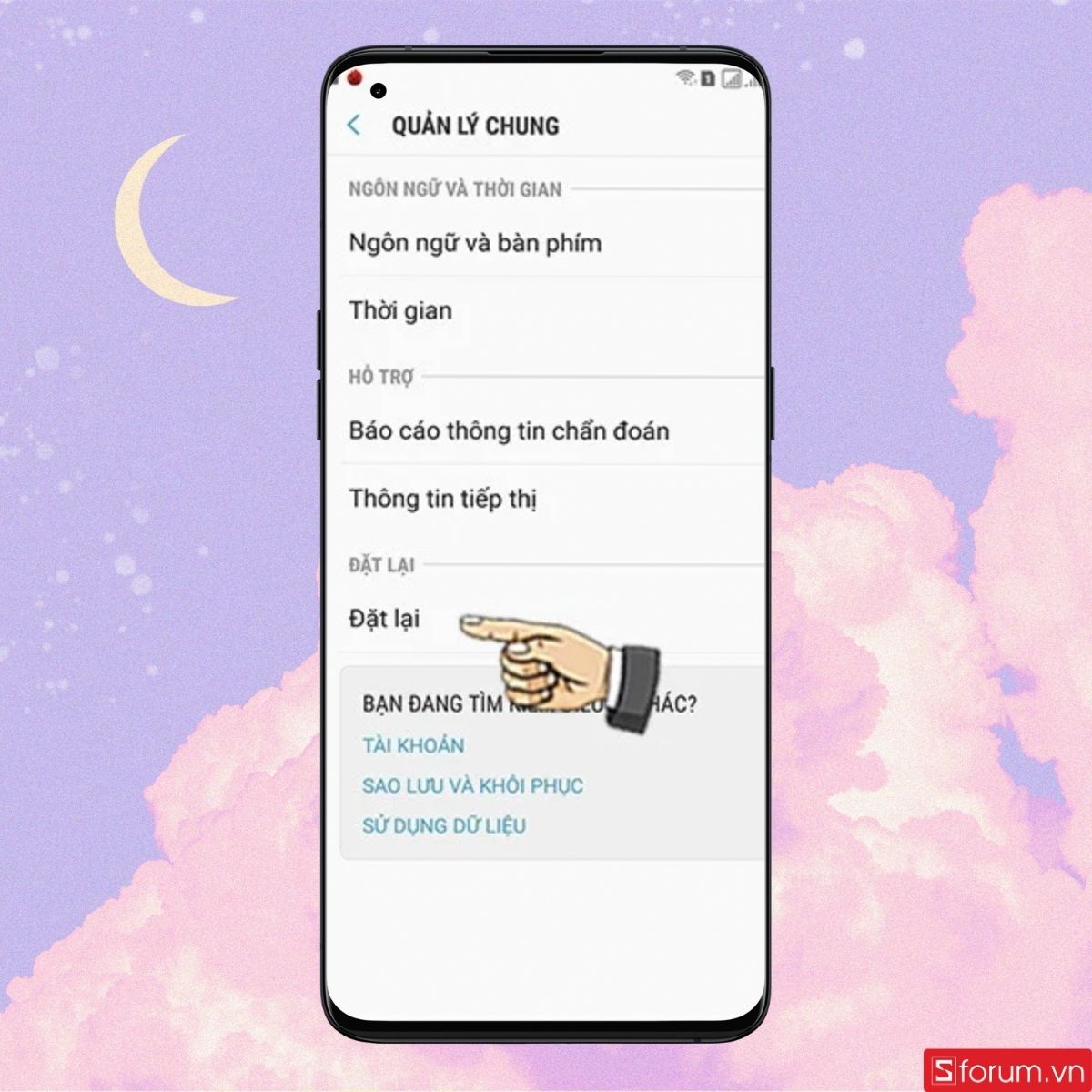 Nhấn Đặt lại trong mục Quản lý chung