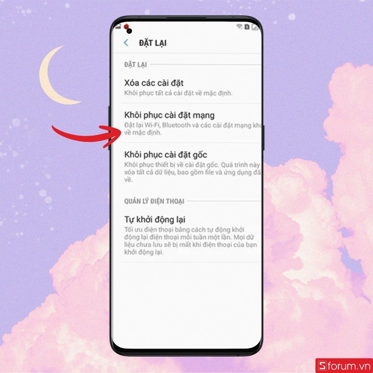 Chọn khôi phục cài đặt mạng