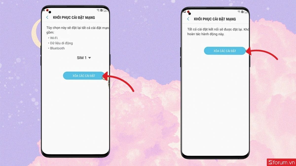Xác nhận xóa các cài đặt mạng