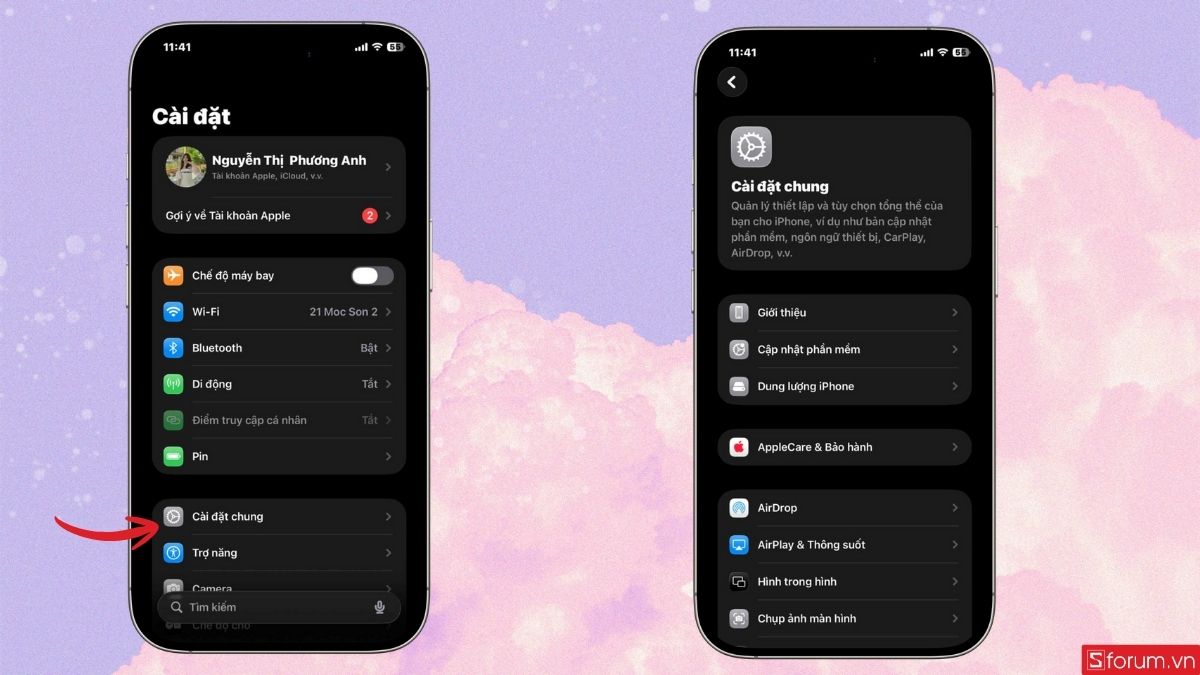 Vào mục Cài đặt chung